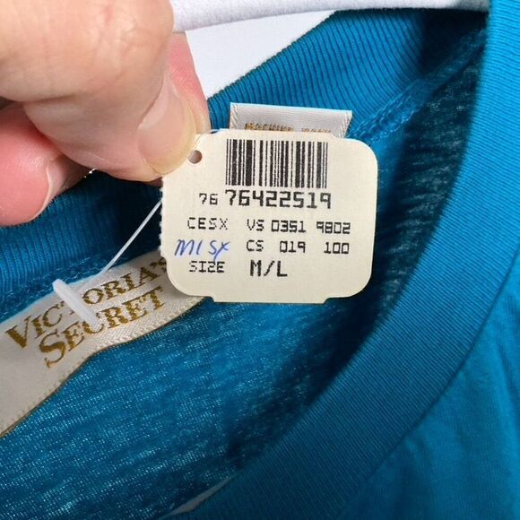 NWT VINTAGE Victoria's Secret Teal Blue Short Sleeve Pocket Sleep T-Shirt M/L 10 - Picture 7 of 8